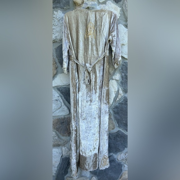 RAGA Crushed Velvet Maxi Dress Size L Champagne Gold Bohemian Gypsy Embellished - Picture 6 of 7